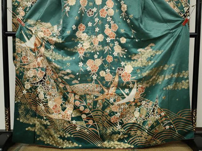 平和屋着物●豪華振袖　飛鶴花文　暈し染め　金彩　正絹　逸品　CABI9752ut