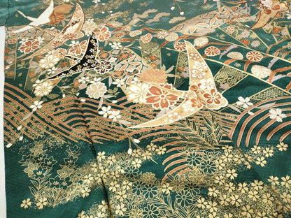平和屋着物●豪華振袖　飛鶴花文　暈し染め　金彩　正絹　逸品　CABI9752ut
