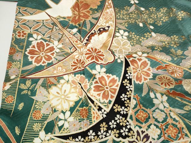 平和屋着物●豪華振袖　飛鶴花文　暈し染め　金彩　正絹　逸品　CABI9752ut