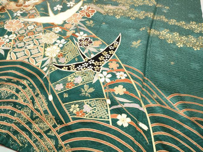 平和屋着物●豪華振袖　飛鶴花文　暈し染め　金彩　正絹　逸品　CABI9752ut