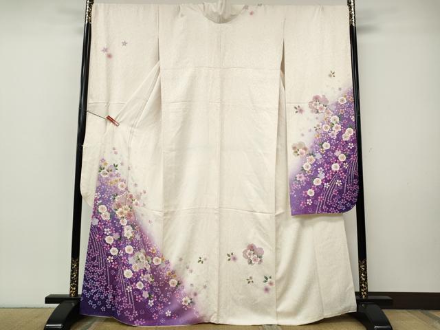 平和屋着物●豪華振袖　舞桜文　暈し染め　銀通し地　正絹　逸品　CABI9753ut