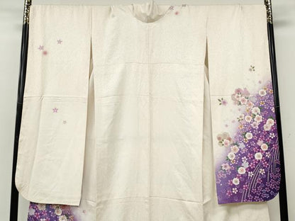 平和屋着物●豪華振袖　舞桜文　暈し染め　銀通し地　正絹　逸品　CABI9753ut