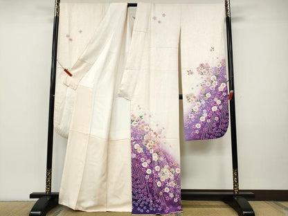 平和屋着物●豪華振袖　舞桜文　暈し染め　銀通し地　正絹　逸品　CABI9753ut