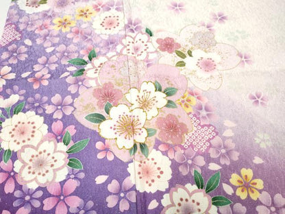 平和屋着物●豪華振袖　舞桜文　暈し染め　銀通し地　正絹　逸品　CABI9753ut