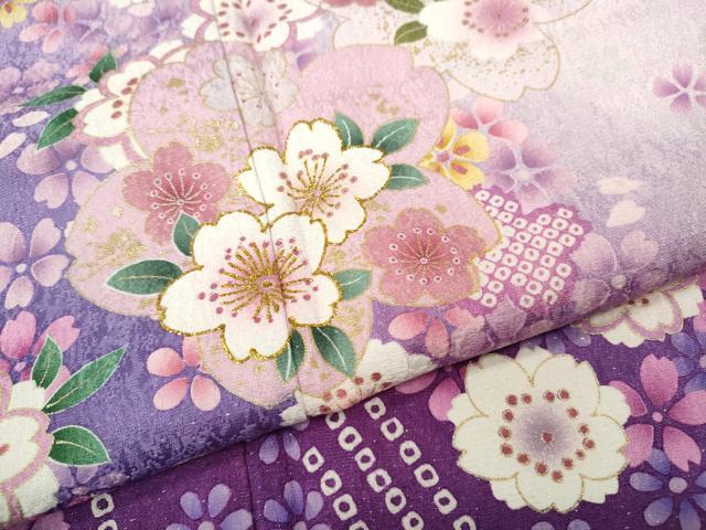平和屋着物●豪華振袖　舞桜文　暈し染め　銀通し地　正絹　逸品　CABI9753ut