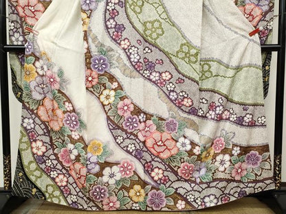 平和屋着物●豪華振袖　駒刺繍　絞り　道長舞花文　金彩　正絹　逸品　CABI9755ut