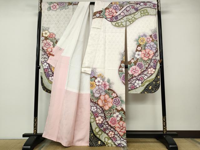 平和屋着物●豪華振袖　駒刺繍　絞り　道長舞花文　金彩　正絹　逸品　CABI9755ut