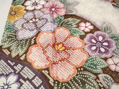 平和屋着物●豪華振袖　駒刺繍　絞り　道長舞花文　金彩　正絹　逸品　CABI9755ut