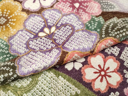 平和屋着物●豪華振袖　駒刺繍　絞り　道長舞花文　金彩　正絹　逸品　CABI9755ut
