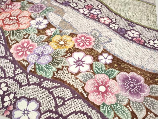 平和屋着物●豪華振袖　駒刺繍　絞り　道長舞花文　金彩　正絹　逸品　CABI9755ut