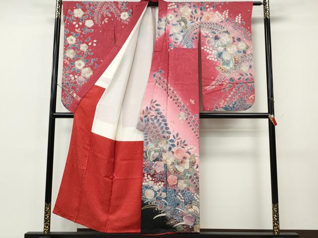 平和屋着物●小振袖　辻が花　舞蝶文　暈し染め　金彩　正絹　逸品　CABI9756ut