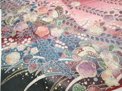 平和屋着物●小振袖　辻が花　舞蝶文　暈し染め　金彩　正絹　逸品　CABI9756ut