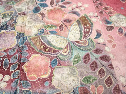 平和屋着物●小振袖　辻が花　舞蝶文　暈し染め　金彩　正絹　逸品　CABI9756ut