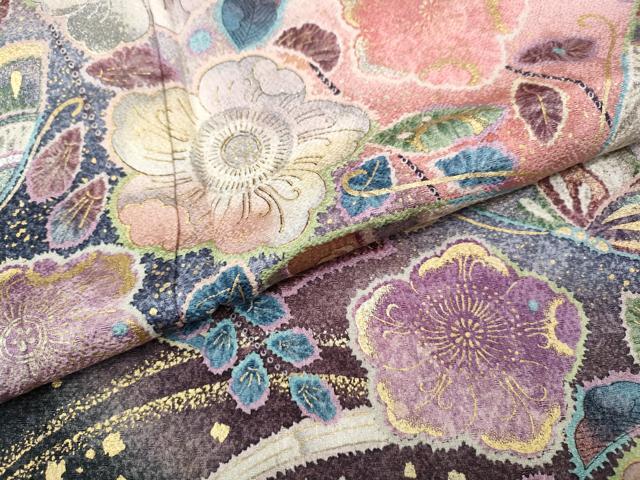 平和屋着物●小振袖　辻が花　舞蝶文　暈し染め　金彩　正絹　逸品　CABI9756ut