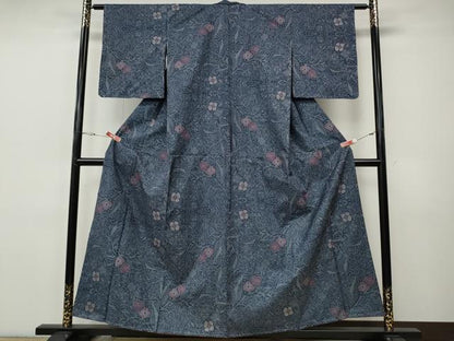 平和屋着物●本場大島紬　7マルキ　草花文　正絹　逸品　CABI9759ut
