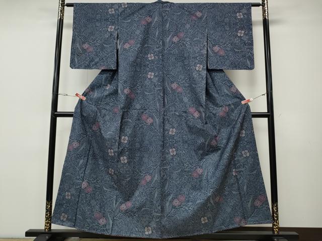 平和屋着物●本場大島紬　7マルキ　草花文　正絹　逸品　CABI9759ut