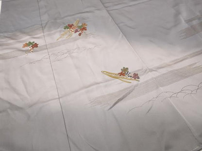 平和屋着物●訪問着　刺繍　葡萄蔦の葉船文　暈し染め　金彩　正絹　逸品　未使用　CABI9762ut