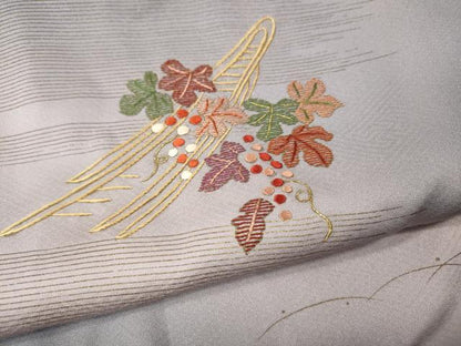 平和屋着物●訪問着　刺繍　葡萄蔦の葉船文　暈し染め　金彩　正絹　逸品　未使用　CABI9762ut