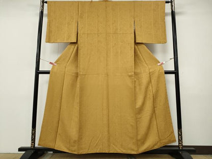 平和屋着物●上質な色無地　辻が花地紋　黃朽葉色　正絹　逸品　CABI9765ut