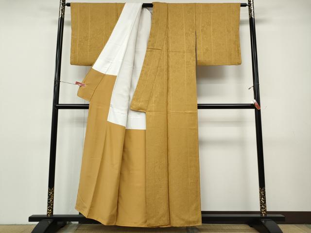 平和屋着物●上質な色無地　辻が花地紋　黃朽葉色　正絹　逸品　CABI9765ut