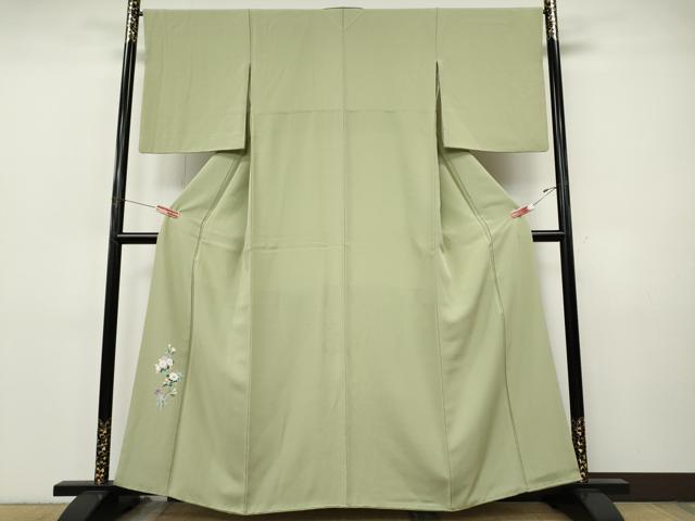 平和屋着物▼豪華色留袖　友禅　枝花文　抹茶色　正絹　逸品　CABI9781ut