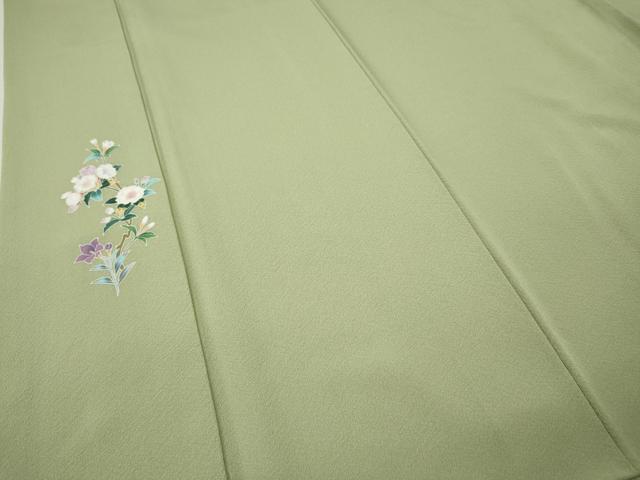 平和屋着物▼豪華色留袖　友禅　枝花文　抹茶色　正絹　逸品　CABI9781ut