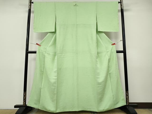 平和屋着物●上質な色無地　花蝶地紋　若芽色　正絹　逸品　未使用　CABI9782ut