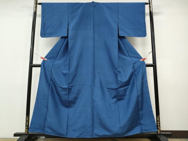 平和屋着物●本場縞大島紬　色無地　群青色　正絹　逸品　未使用　CABI9784ut