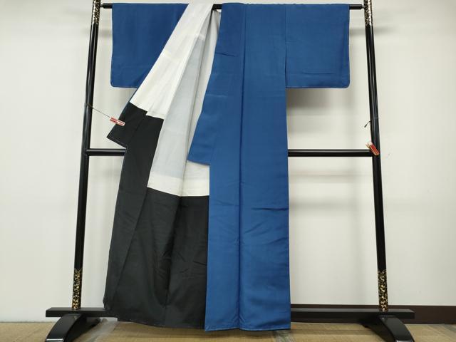 平和屋着物●本場縞大島紬　色無地　群青色　正絹　逸品　未使用　CABI9784ut