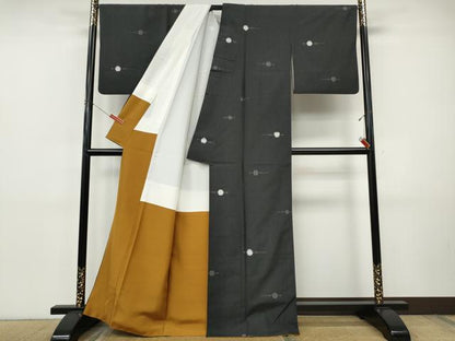 平和屋着物●上質な紬　簪　黒地　正絹　逸品　CABI9785ut