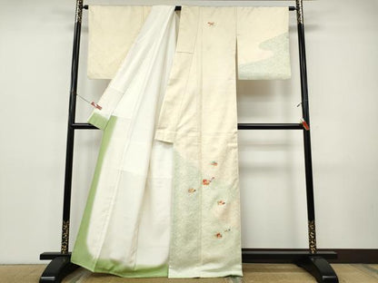 平和屋着物●訪問着　刺繍　立波鴛鴦文　金彩　正絹　逸品　CABI9789ut