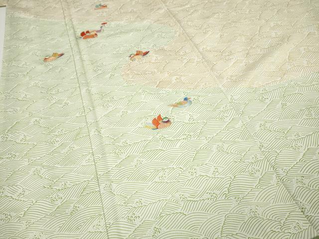 平和屋着物●訪問着　刺繍　立波鴛鴦文　金彩　正絹　逸品　CABI9789ut