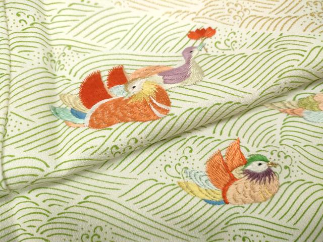 平和屋着物●訪問着　刺繍　立波鴛鴦文　金彩　正絹　逸品　CABI9789ut