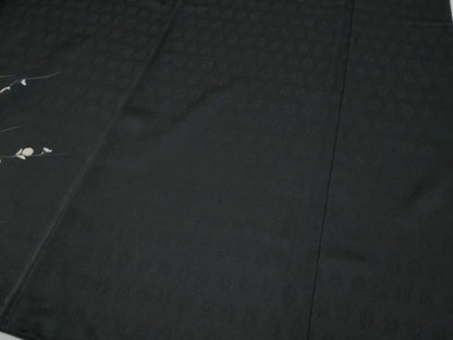 平和屋着物●銀座きしや　訪問着　刺繍　短冊枝花文　黒地　金彩　反端付き　正絹　逸品　CABI9797ut