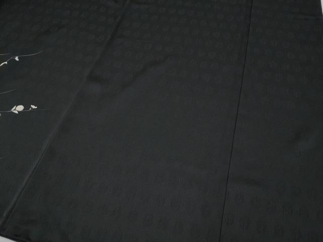 平和屋着物●銀座きしや　訪問着　刺繍　短冊枝花文　黒地　金彩　反端付き　正絹　逸品　CABI9797ut