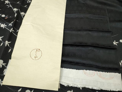 平和屋着物●銀座きしや　訪問着　刺繍　短冊枝花文　黒地　金彩　反端付き　正絹　逸品　CABI9797ut