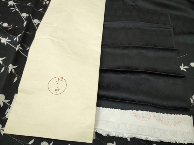 平和屋着物●銀座きしや　訪問着　刺繍　短冊枝花文　黒地　金彩　反端付き　正絹　逸品　CABI9797ut