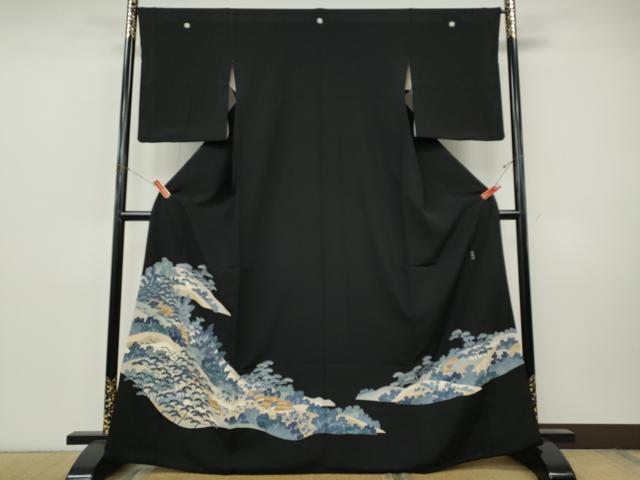 平和屋着物●本加賀友禅作家　押田正義　黒留袖　風景草花文　金彩　正絹　逸品　CABI9799ut