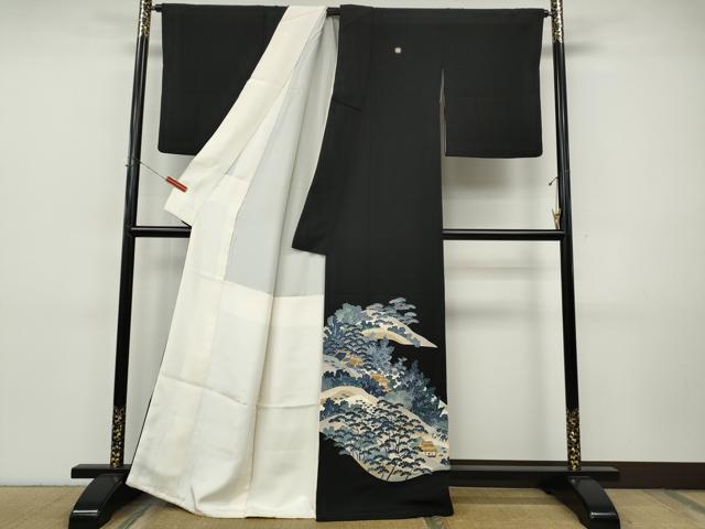 平和屋着物●本加賀友禅作家　押田正義　黒留袖　風景草花文　金彩　正絹　逸品　CABI9799ut
