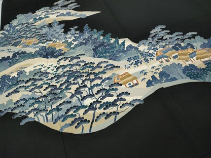 平和屋着物●本加賀友禅作家　押田正義　黒留袖　風景草花文　金彩　正絹　逸品　CABI9799ut