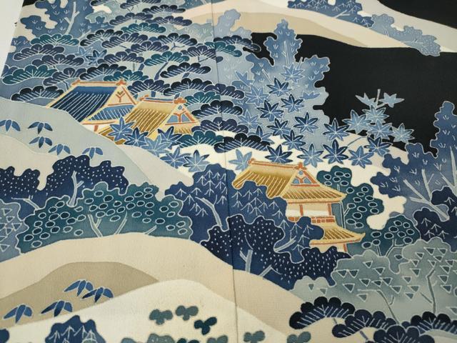 平和屋着物●本加賀友禅作家　押田正義　黒留袖　風景草花文　金彩　正絹　逸品　CABI9799ut