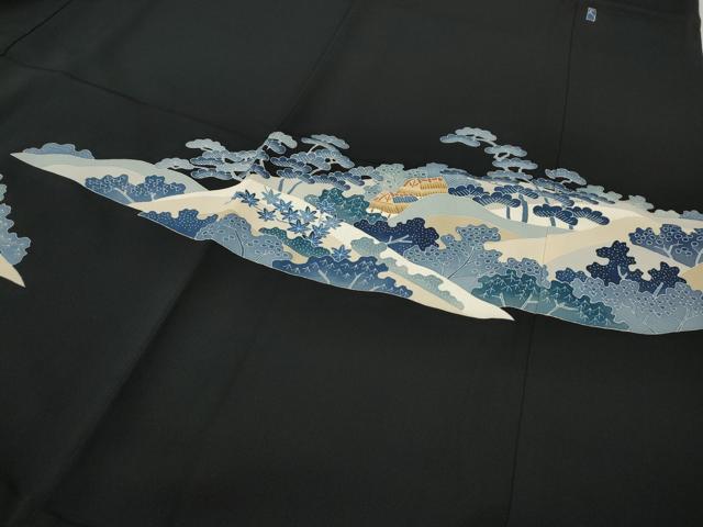 平和屋着物●本加賀友禅作家　押田正義　黒留袖　風景草花文　金彩　正絹　逸品　CABI9799ut
