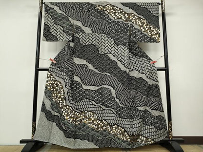 平和屋着物●訪問着　総絞り　道長吉祥文　黒地　金彩　正絹　逸品　CABI9801ut