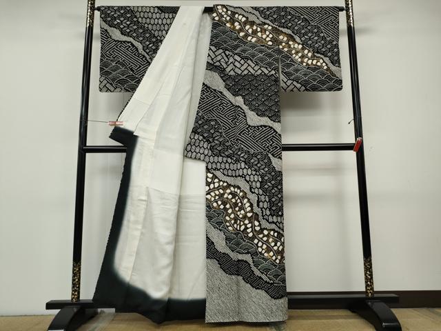 平和屋着物●訪問着　総絞り　道長吉祥文　黒地　金彩　正絹　逸品　CABI9801ut