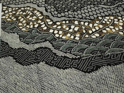 平和屋着物●訪問着　総絞り　道長吉祥文　黒地　金彩　正絹　逸品　CABI9801ut