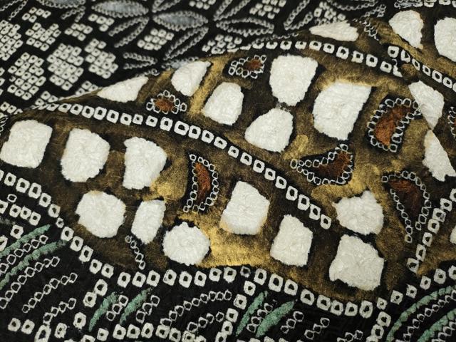 平和屋着物●訪問着　総絞り　道長吉祥文　黒地　金彩　正絹　逸品　CABI9801ut