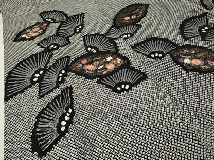 平和屋着物●訪問着　絞り　刺繍　地紙花文　黒地　金彩　正絹　逸品　CABI9805ut