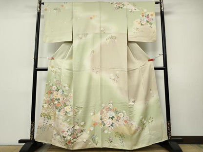 平和屋着物●訪問着　作家物　刺繍　草花文　暈し染め　金彩　正絹　逸品　CABI9807ut