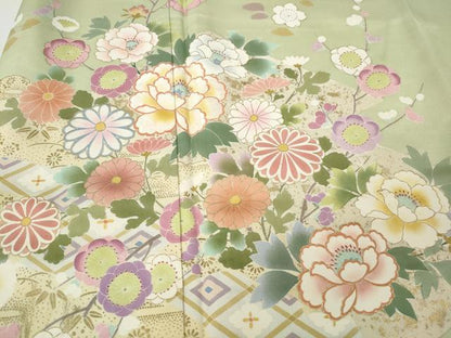 平和屋着物●訪問着　作家物　刺繍　草花文　暈し染め　金彩　正絹　逸品　CABI9807ut