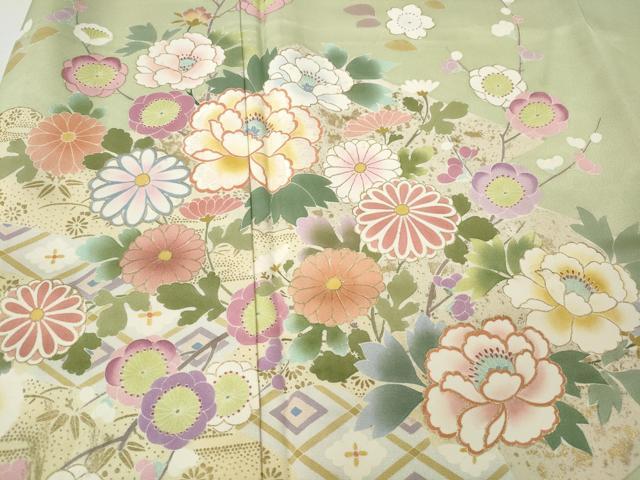 平和屋着物●訪問着　作家物　刺繍　草花文　暈し染め　金彩　正絹　逸品　CABI9807ut